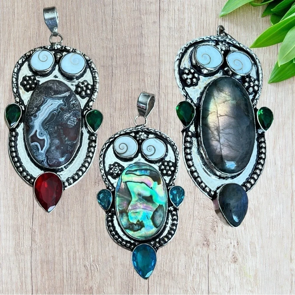Shiva and Gemstone Owl Pendant